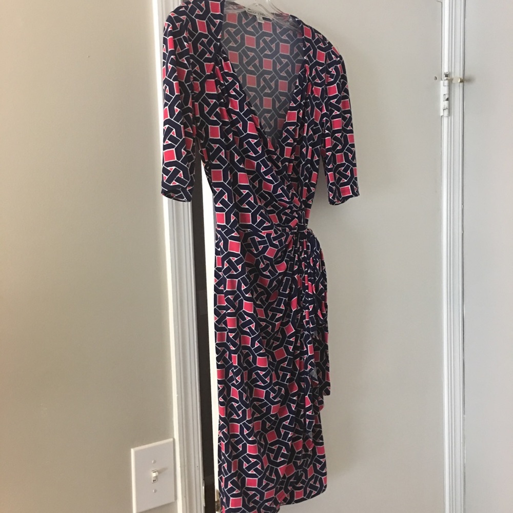 Pink/blue Maggie London wrap jersey dress size 8!